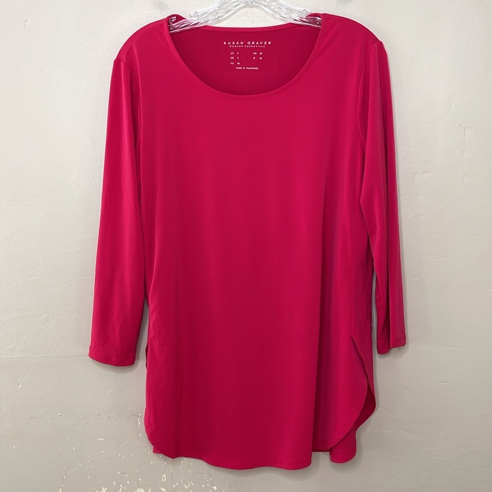 SUSAN GRAVER Modern Essentials Liquid Knit 3/4 Sleeves Tunic Fuchsia QVC Small - Picture 9 of 9